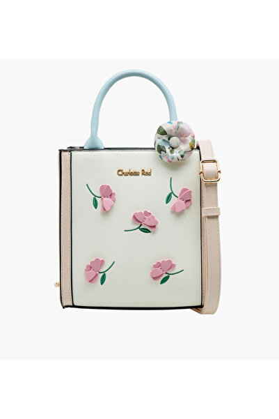 CHARLOTTE حقيبة ريد المزينة بتطريزات زهرية مع حزام قابل للفصل