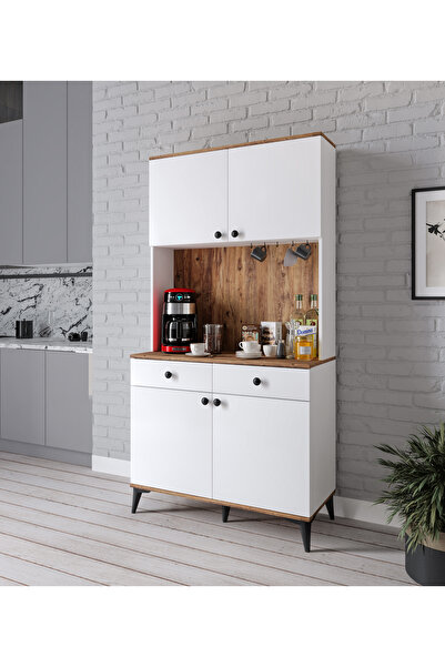 Afilli Lucia 4 Kapaklı 2 Çekmeceli Kahve Köşeşi Beyaz Tamamı MDF 100 cm