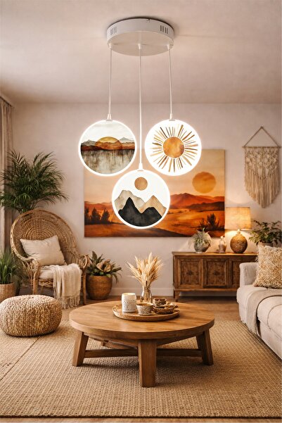 FORECASTE Bohem Tavan Tipi LED Avize 80 cm | 3’lü Yuvarlak Çift Yüz Desenli |...