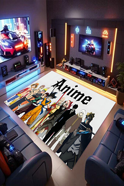 Reyhani Anime Karma Kaymaz Taban Makinede Yıkanabilir Çocuk Gamıng Halısı Yat...