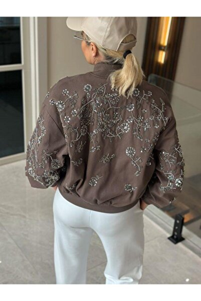 Robin 99927 Front and Back Stoned Gabardine Jacket Brown