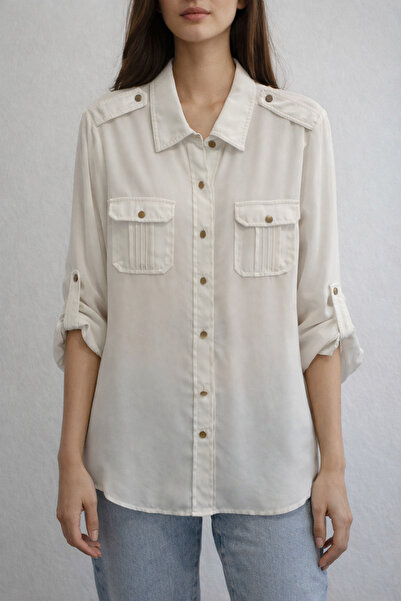 Ekol Double Pocket Fold Sleeve Blouse