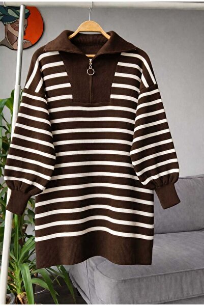 MODA VEDAT Women's Collared Zippered Knitwear Tunic --0355