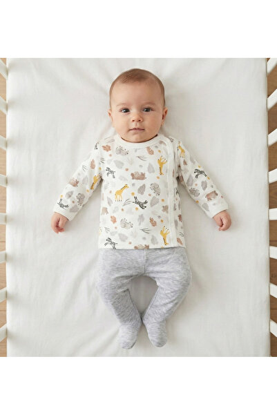Elbebek Baby Bebek 2'li Takım %100 Pamuklu Hayvan Desenli Yan Çıtçıtlı Üst ve...