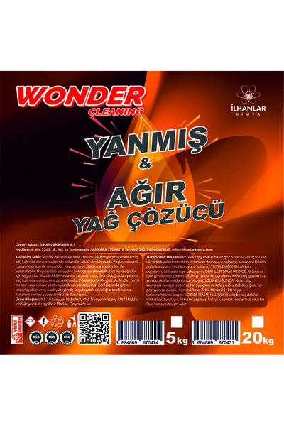 Wonder Cleaning Endüstriyel Ağır ve Yanmış Yağ Çözücü 20 Kg