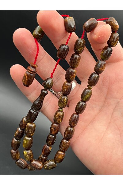 Cemhan Göksal سبحة من الخرز العنبري المضغوط مقاس 8x12 مم، مصنوعة يدويًا، مجمو...