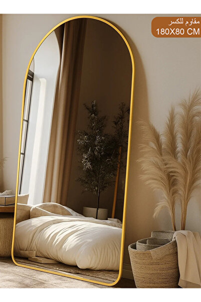 M SMART Extra Large Shatterproof Elegant Design Mirror 180 X 80 Cm - Gold Met...