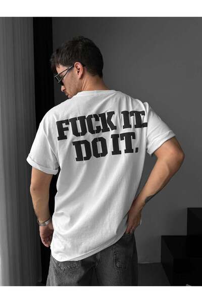 elkumoda Μπλουζάκι με στάμπα με σλόγκαν "Fuck It Do It" σε μαύρο και λευκό, υ...