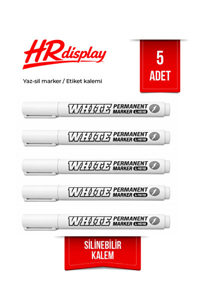 HR Display PVC Yaz-Sil Etiket Kalemi – 5 Adet Beyaz Marker | Silinebilir Etik...