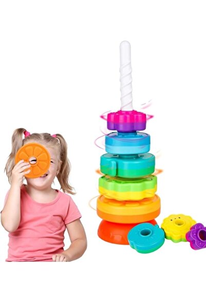 Premium Montessori Rainbow Stacking Rings Toy with Spiral Pole for Color Moto...