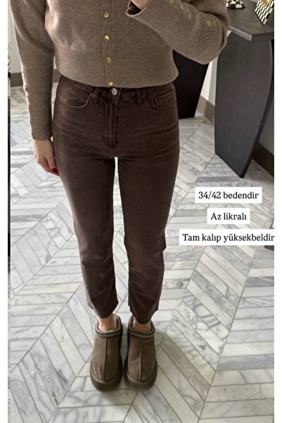 Nil's BUTİK Taşlama Kahve Raw Hem Stretch Fabric Boyfriend Jean's (Full Fit)