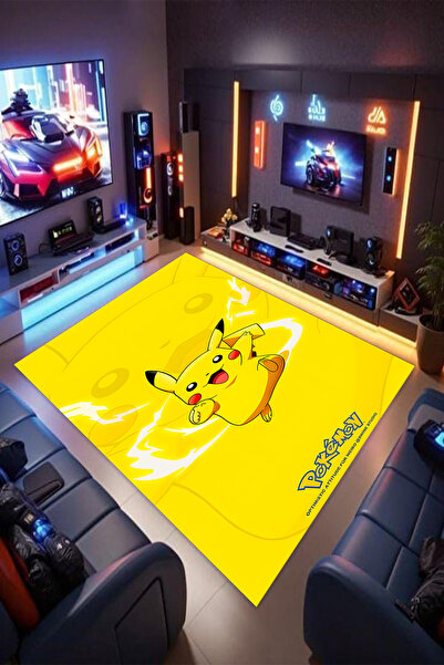 Reyhani Pikachu-5 Desenli Kaymaz Taban Makinede Yıkanabilir Çocuk Gamıng Halı...