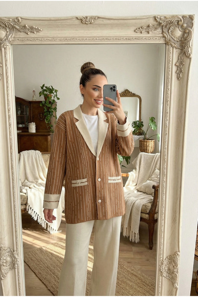 Kirazca Butik Women's Modern Striped Knitwear Set |   Jacket & Pants Stylish ...