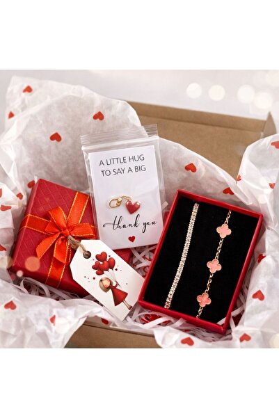 OEM Gift Set - Crystal Tennis Bracelet & Pink Clover Bracelet, Premium Valent...