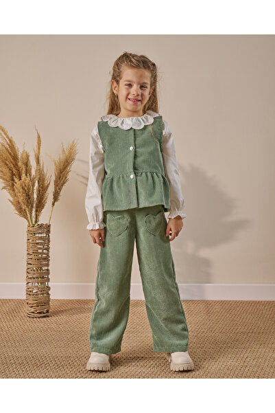 NOBLEKIDS طقم علوي وسفلي للفتيات مكون من قماش مجدّل قطع مخملية بتفاصيل جيب عل...