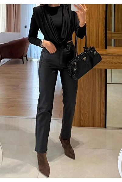 Nil's BUTİK Waxed Black Trousers