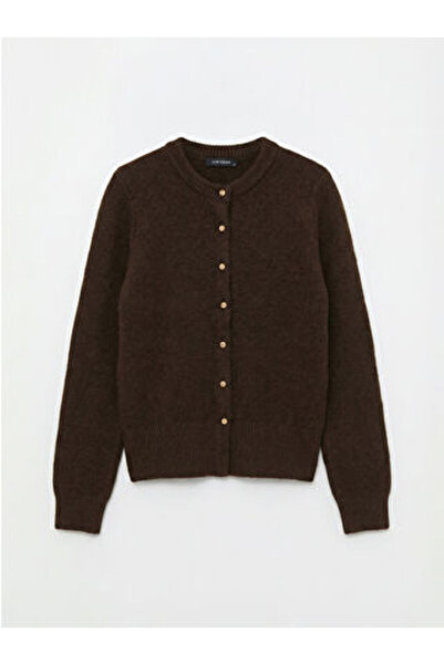 LC Waikiki Brown Crew Neck Women's Knitwear Cardigan