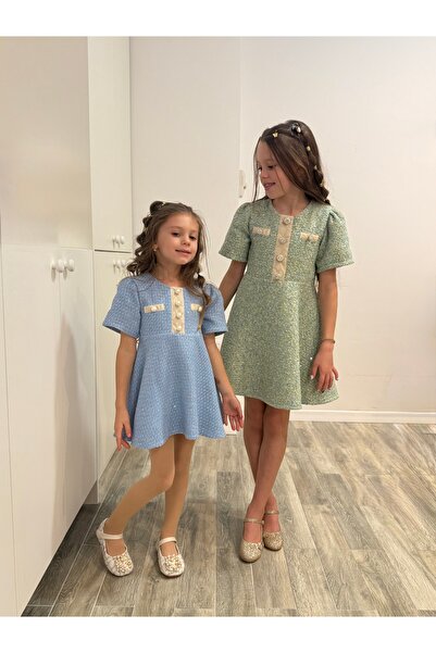 kiddos.ro Rochie fete din tweed, Bleu Parisien / de zi, de ocazie
