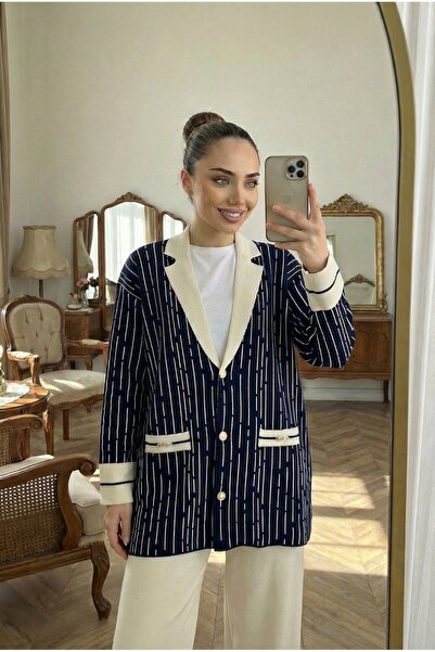 Kirazca Butik Women's Modern Striped Knitwear Set |   Jacket & Pants Stylish ...