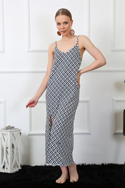 mtm My The Mall Women's Rope Strap Long Nightgown Navy Blue