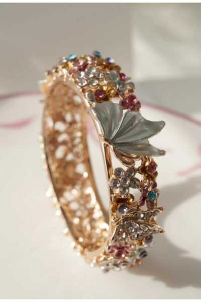 ella'nın çarşısı Ethnic Pattern Stone Metal Colorful Handcuff Bracelet. Size:...