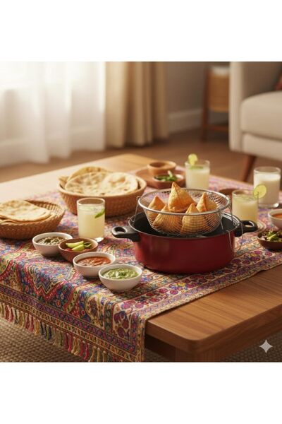 Smart Kitchen Deep Fryer Pot with Basket and Lid, Red, Non-Stick Coating, Wir...