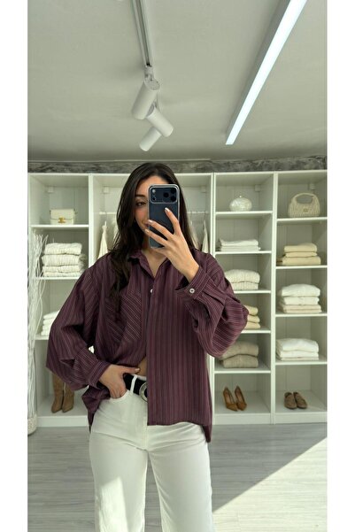 LUUNA STORE Sofi̇a Striped Oversize Shirt - Mulberry