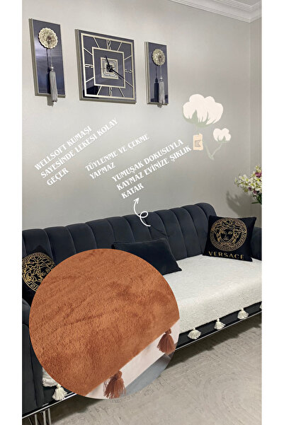 Hümzeyy home Koltuk örtüsü püsküllü ölcüsü 80x185 kiremit rengi