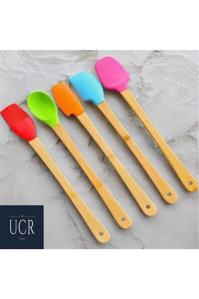 UCR HOME Bambu Saplı Silikon Fırça Kazıyıcı Spatula Kesici Kaşık, Silikon Spa...