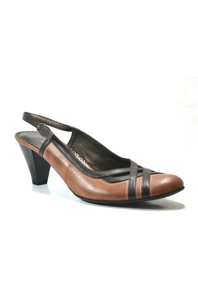 Onlo Ayakkabı 1408 Brown Short Thick Heeled Women's Shoes