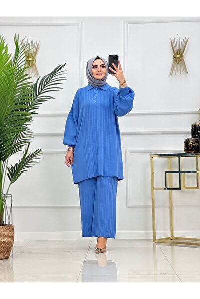 Summer Store Elegant Balloon Sleeve Tunic Trousers Double Hijab Set