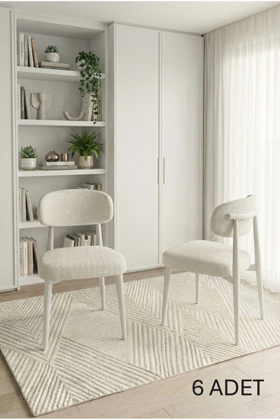DEREN HOME Polly Serisi 6 Adet KREM Mutfak Cafe Yemek Odası Sandalyesi Siineb...