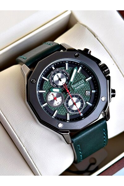Ferrucci Function Green Color Leather Band Men's Wrist Watch