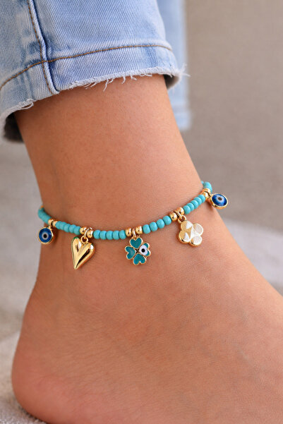 Miliva Nazar Beaded Heart Anklet |   Women's Beaded Anklet with Pendant