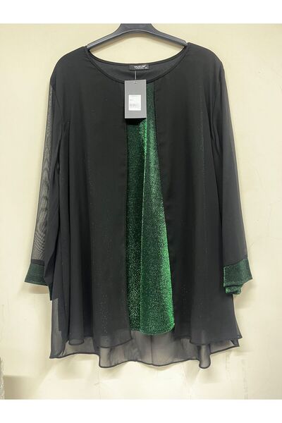 Javelin Collection Chiffon Blouse with Knitted Shiny Sequins on the Inside of...