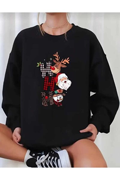 YK WEAR Φούτερ με σχέδιο σαρντονλάτε, βαμβακερό, Πρωτοχρονιάτικο, για Γυναίκε...