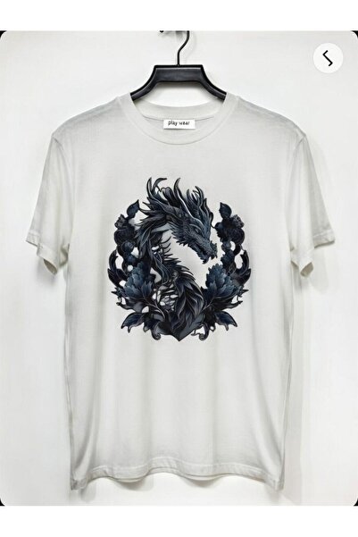 playwear PLAY WEAR Unisex Μπλουζάκι με στάμπα Δράκου σε χαλαρή γραμμή - Μπλου...