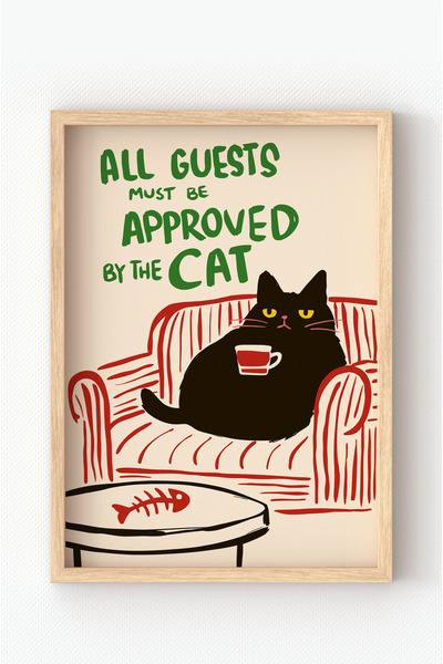 MIOVI WORKS Cat Approved | Çerçeveli Modern Minimal Kedi & Mizahi Duvar Dekor...