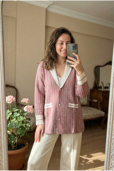 Kirazca Butik Women's Modern Striped Knitwear Set |   Jacket & Pants Stylish ...