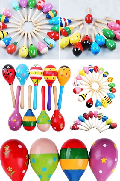 Munico Çocuk Bebek Ahşap Oyuncak Maracas Rumba Shakers Müzikal Parti Çıngırak...