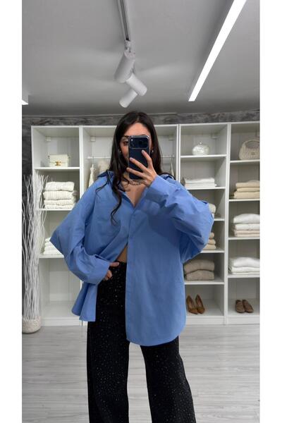 LUUNA STORE Amora Oversize Poplin Shirt - Blue
