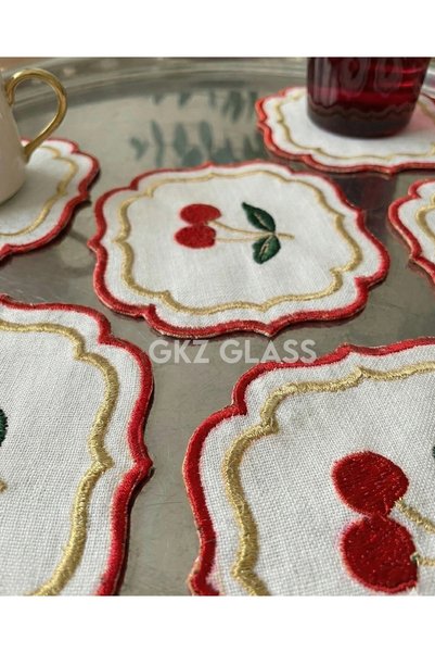 gkzglass home dekor 6 Linen Fabric Embroidered Coffee Side Cocktail Napkins & Coasters Serving Napkins