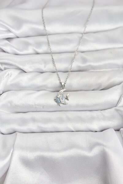 Lisinya سلسلة فولاذية 316L فضية اللون على شكل سمكة مرصعة بحجر الزركون - قلادة...