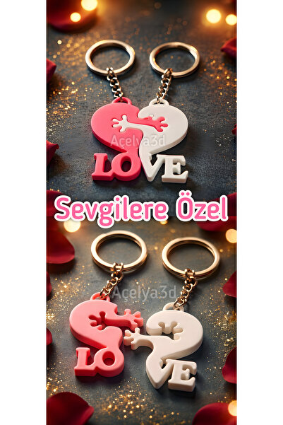 açelya3d Sevgililere Özel Love Puzzle Kalp Anahtarlık Seti Sevgiler Günü Roma...