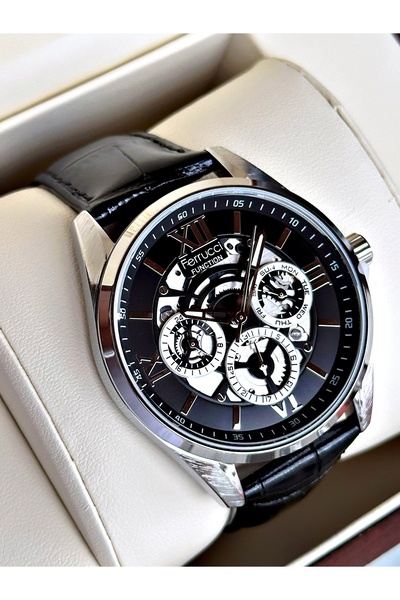 Ferrucci Functional Black Color Leather Cord Men's Wristwatch