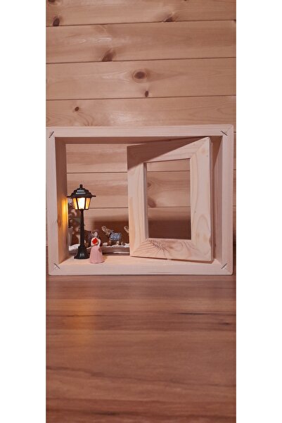 NatiVood El Yapımı Ahşap Çift Taraflı Döner Ahşap Çerçeve - Sokak Lambalı Dek...