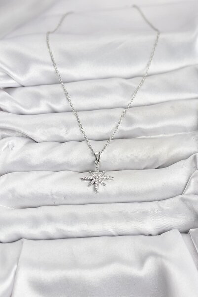 Lisinya سلسلة فولاذية 316L فضية اللون على شكل نجمة القطب مع حجر الزركون - قلا...