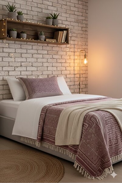 English Home Greek Key Jakarlı Dokuma Tek Kişilik Yatak Örtüsü Takımı 160x240...