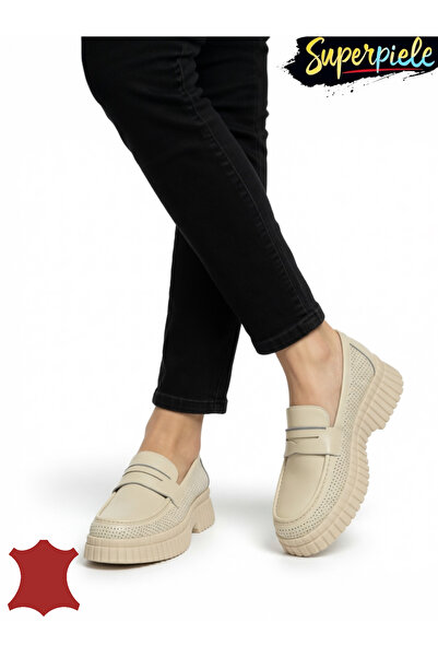 ANGEL BLUE Women's lined loafers made of natural leather with thick soles