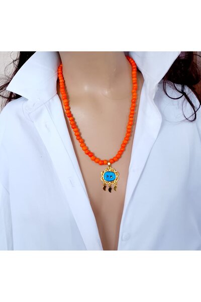 Sinem Şanlı Atelier Ares Orange Glass Bead Filigree Syrian Evil Eye Stone Des...